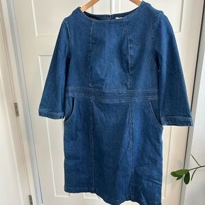 Boden Blue Denim Sheath Dress with Cuffed 3/4 Sleeves